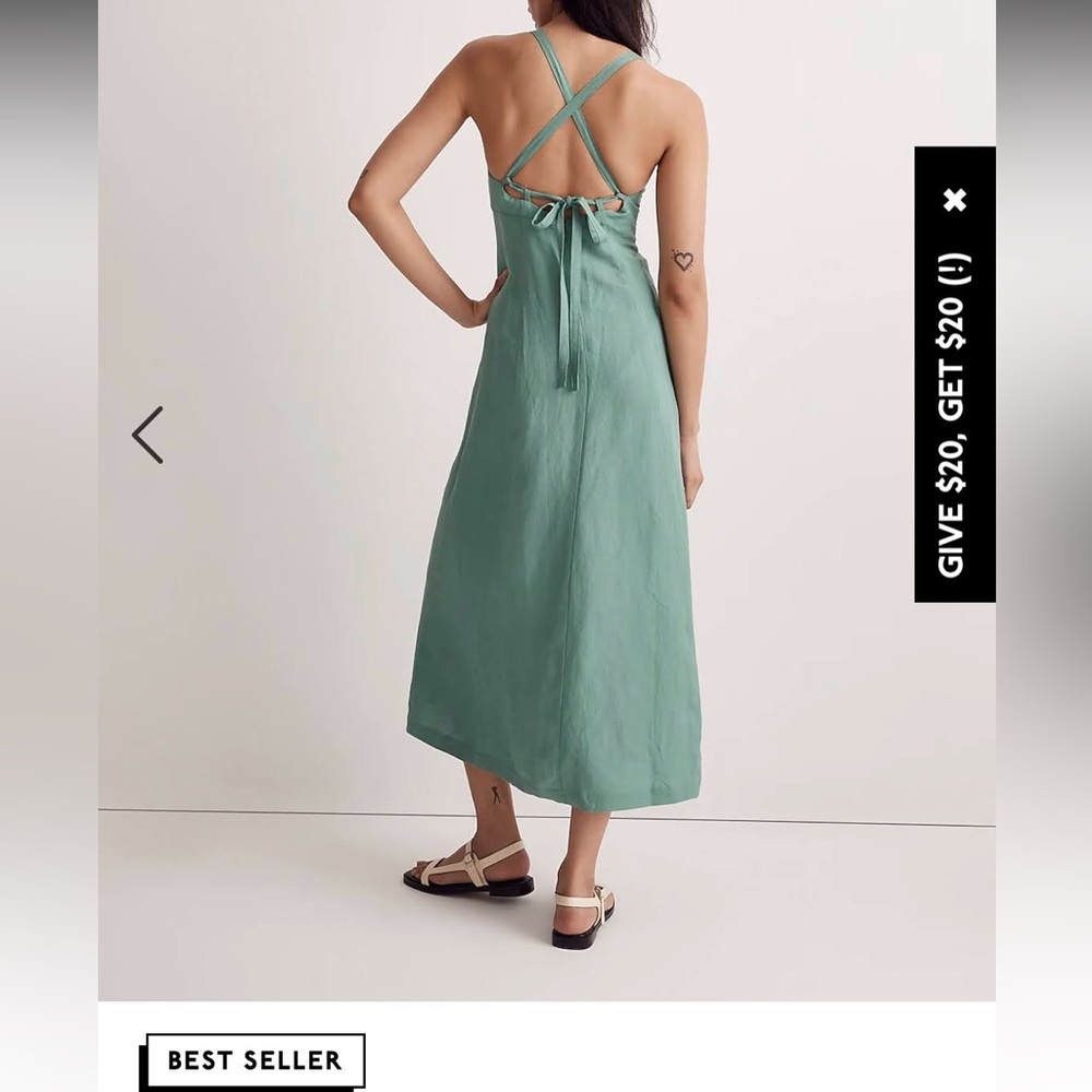 Madewell Tie Back Cami Midi Dress in Trellis Green
